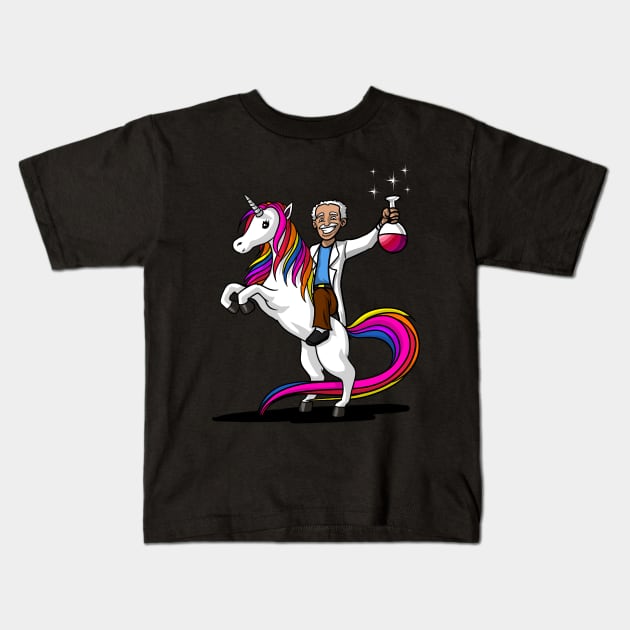 Chemistry Science Teacher Riding A Magical Unicorn Kids T-Shirt by underheaven